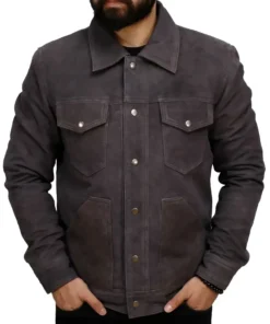 Grey Suede Trucker Jacket For Mens