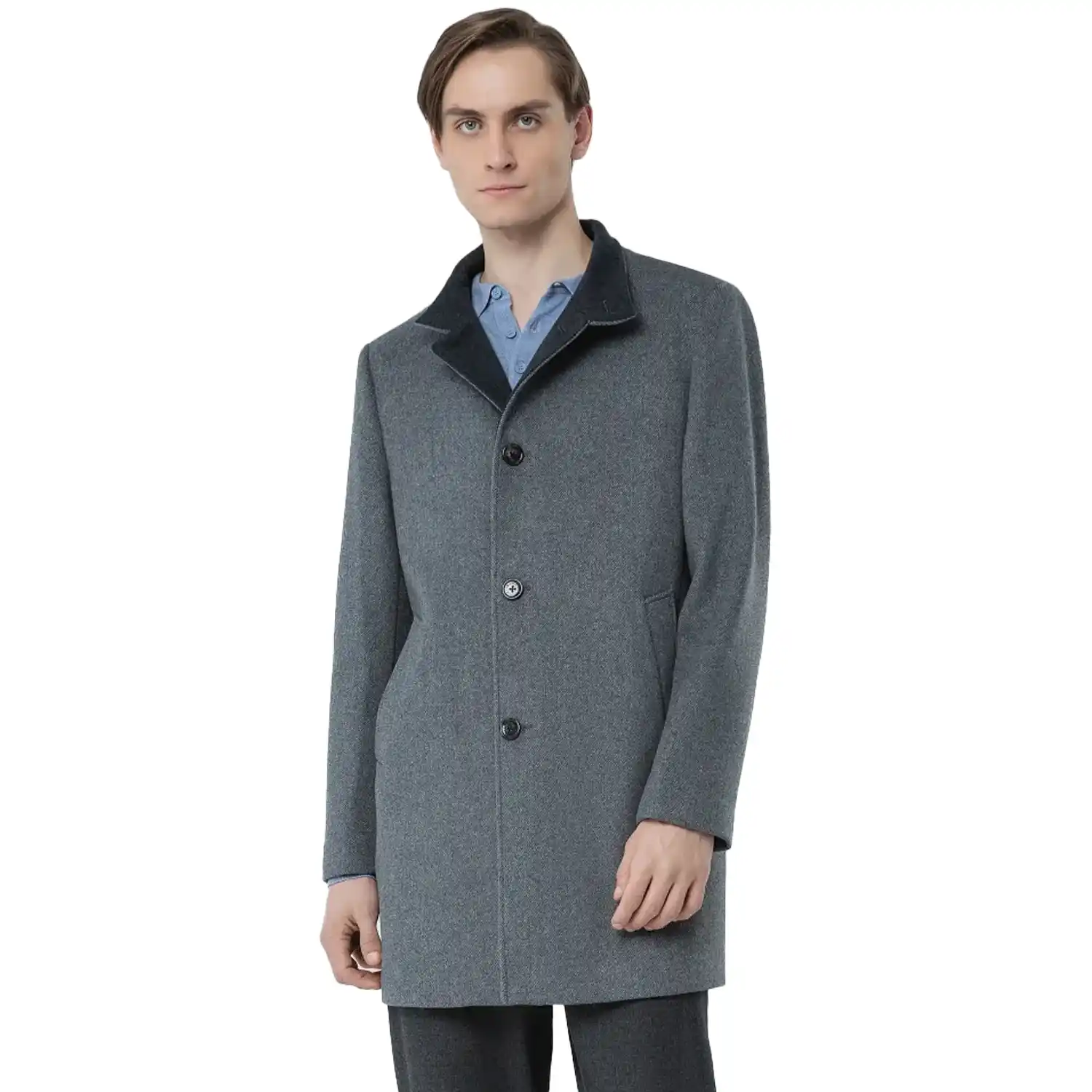 Light Grey Wool Coat For Mens - Image 2