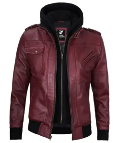 Maroon Bomber Jacket With Hood For Mens