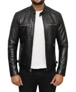 Mens Black Leather Racer Jacket
