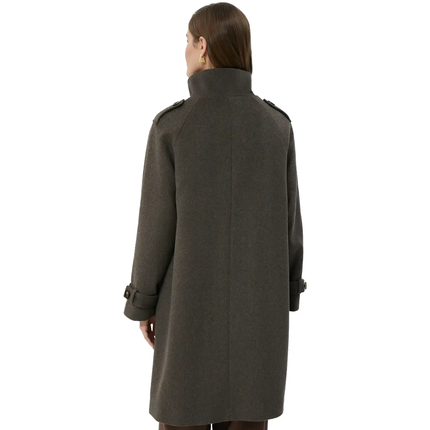 Olive Green Wool Coat For Womens - Image 3