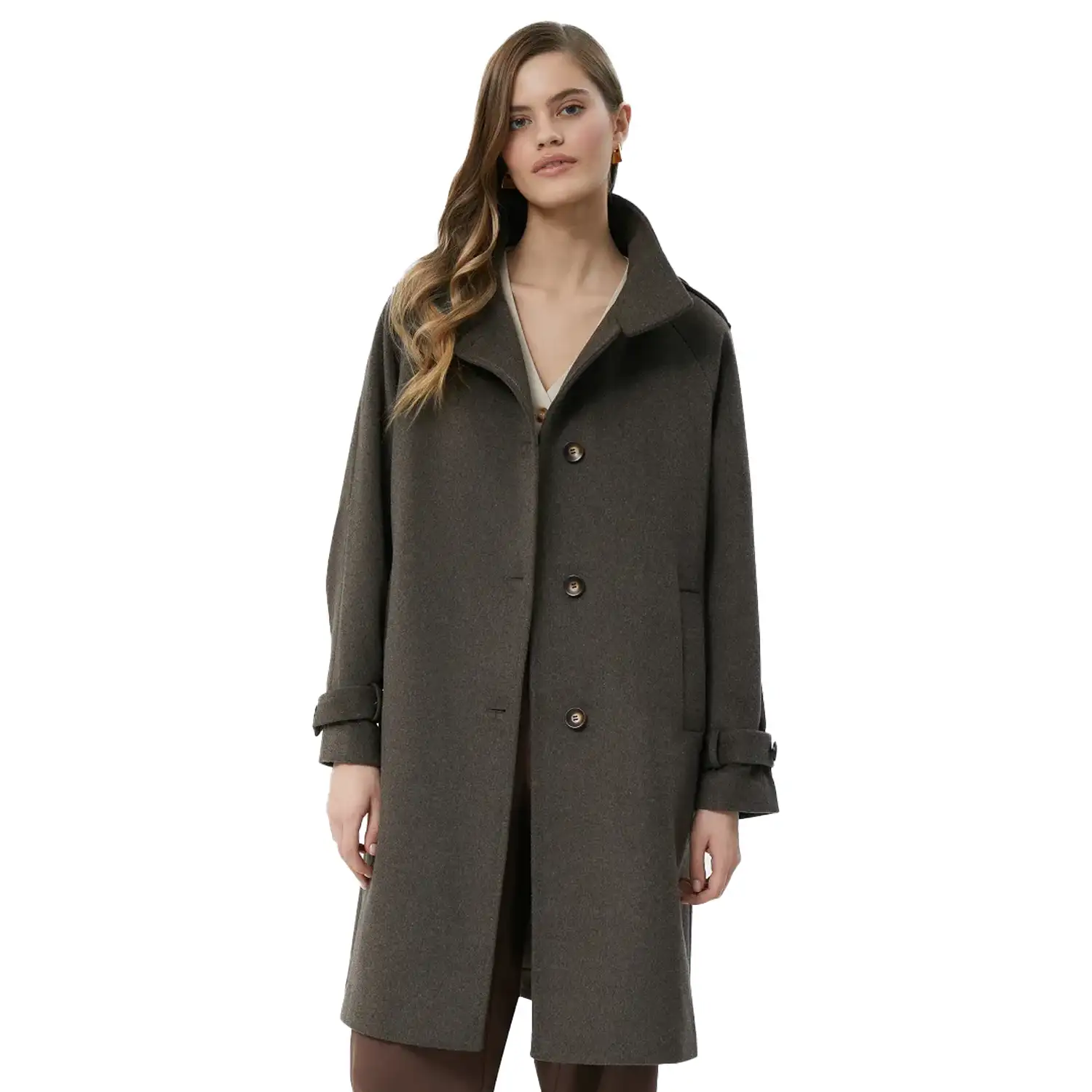 Olive Green Wool Coat For Womens - Image 2