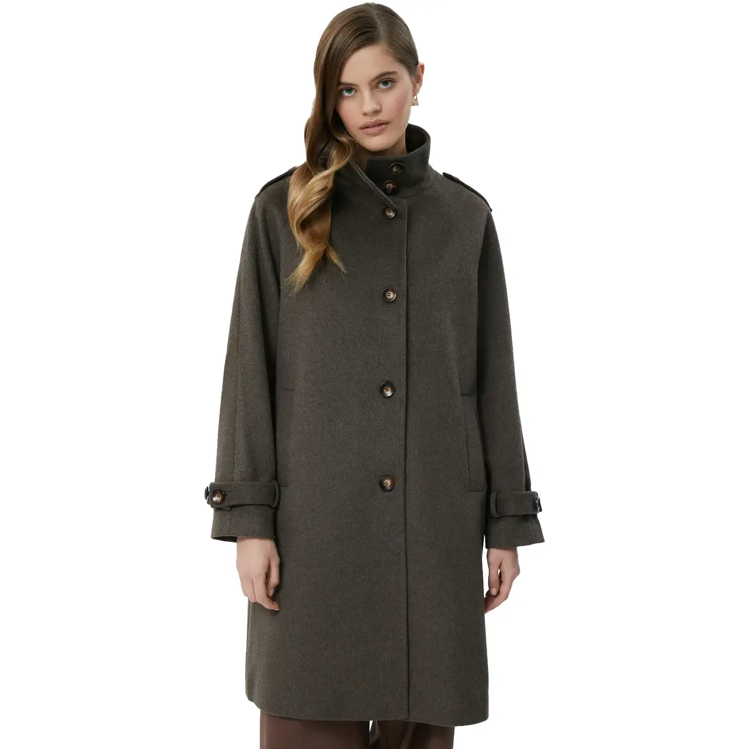 Olive Green Wool Coat For Womens