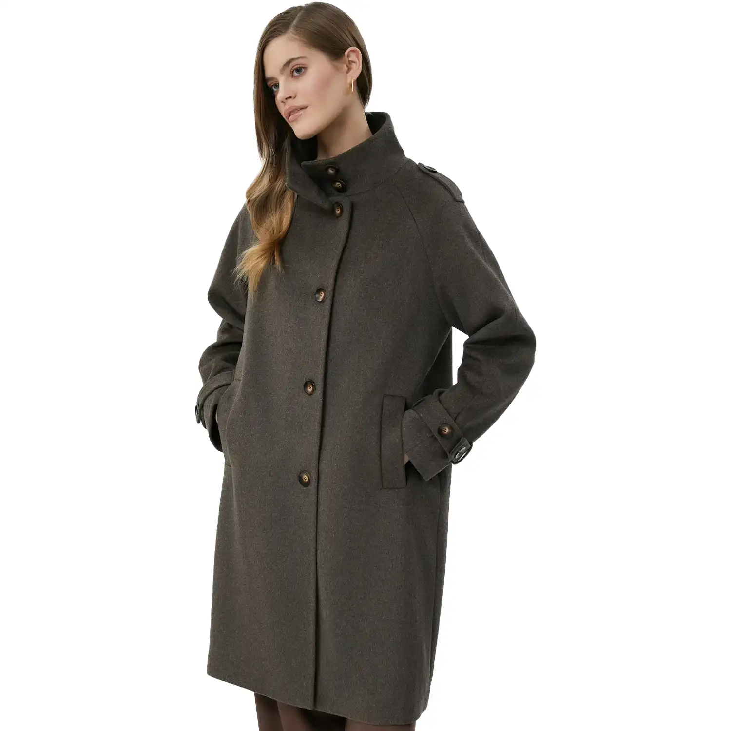Olive Green Wool Coat For Womens - Image 4