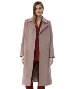 Long Pale Pink Wool Coat For Womens