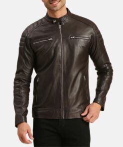 Men's Brown Leather Racer Jacket