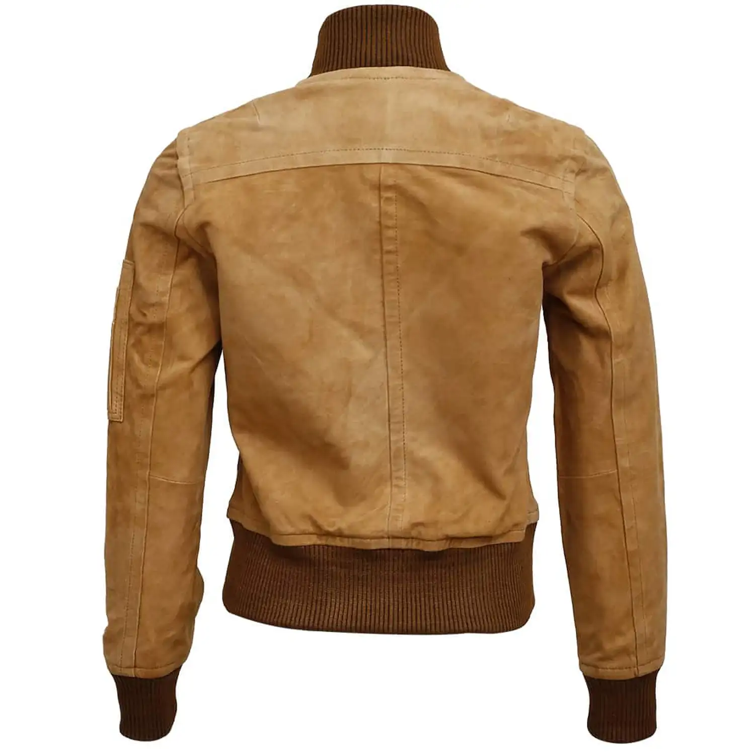 Light Brown Suede Bomber Jacket For Womens - Image 3