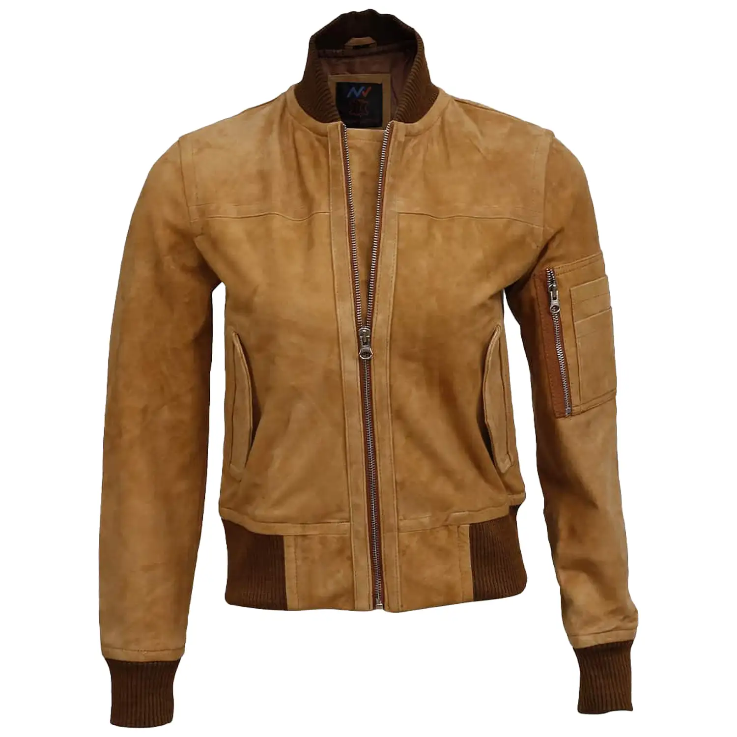 Light Brown Suede Bomber Jacket For Womens