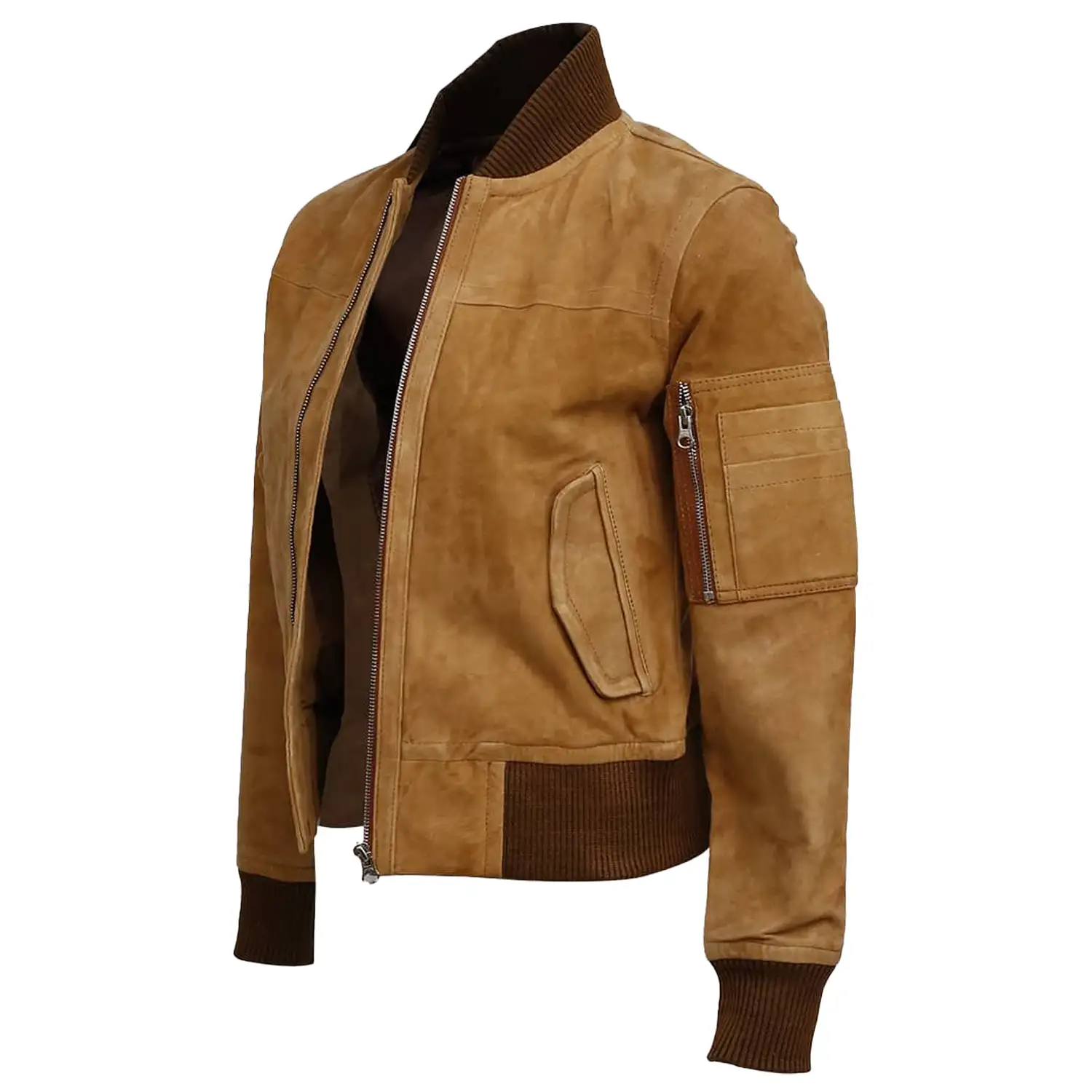 Light Brown Suede Bomber Jacket For Womens - Image 5