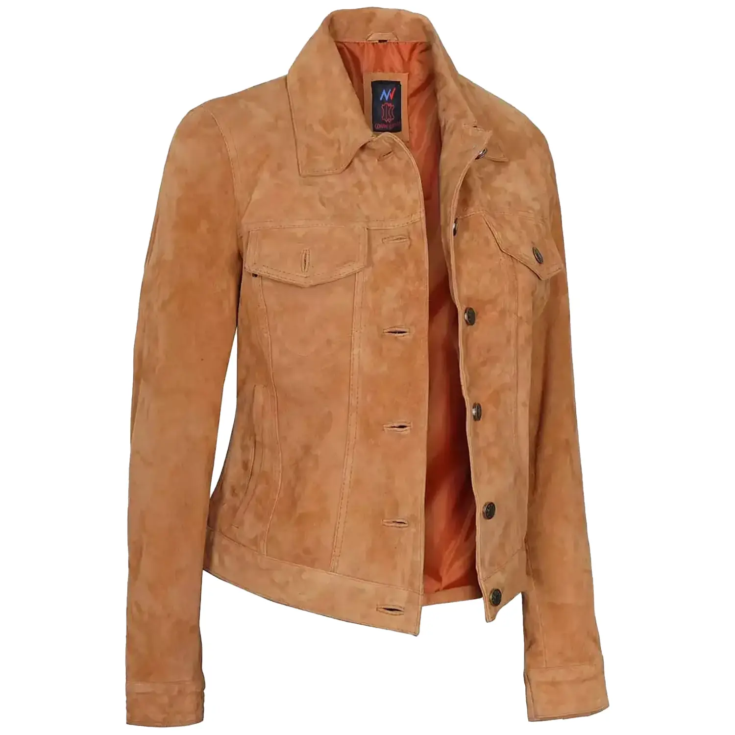 Light Brown Suede Trucker Jacket For Womens - Image 5
