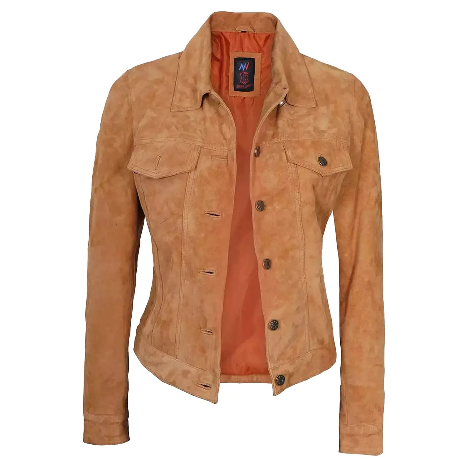 Light Brown Suede Trucker Jacket For Womens - Image 3