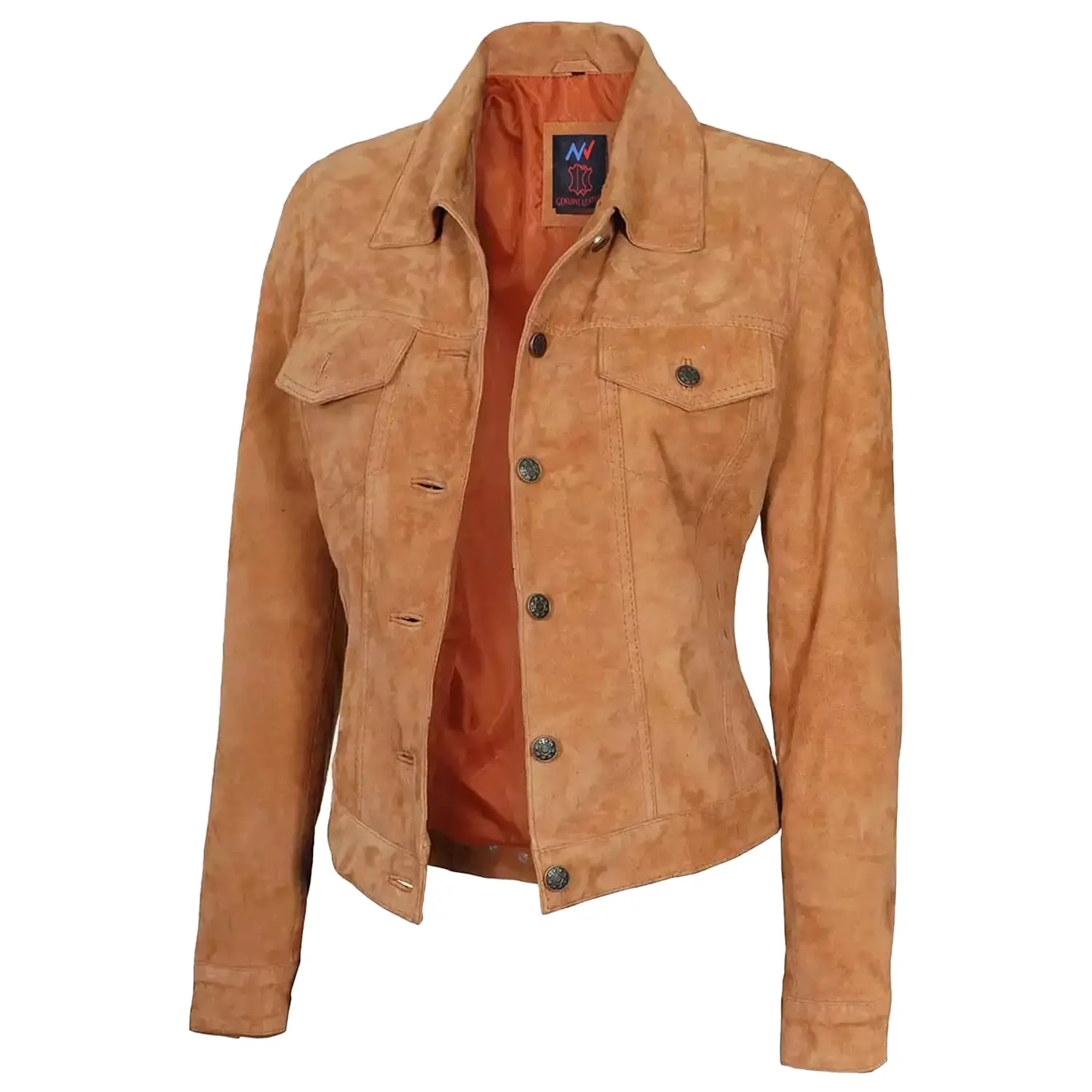 Light Brown Suede Trucker Jacket For Womens - Image 4