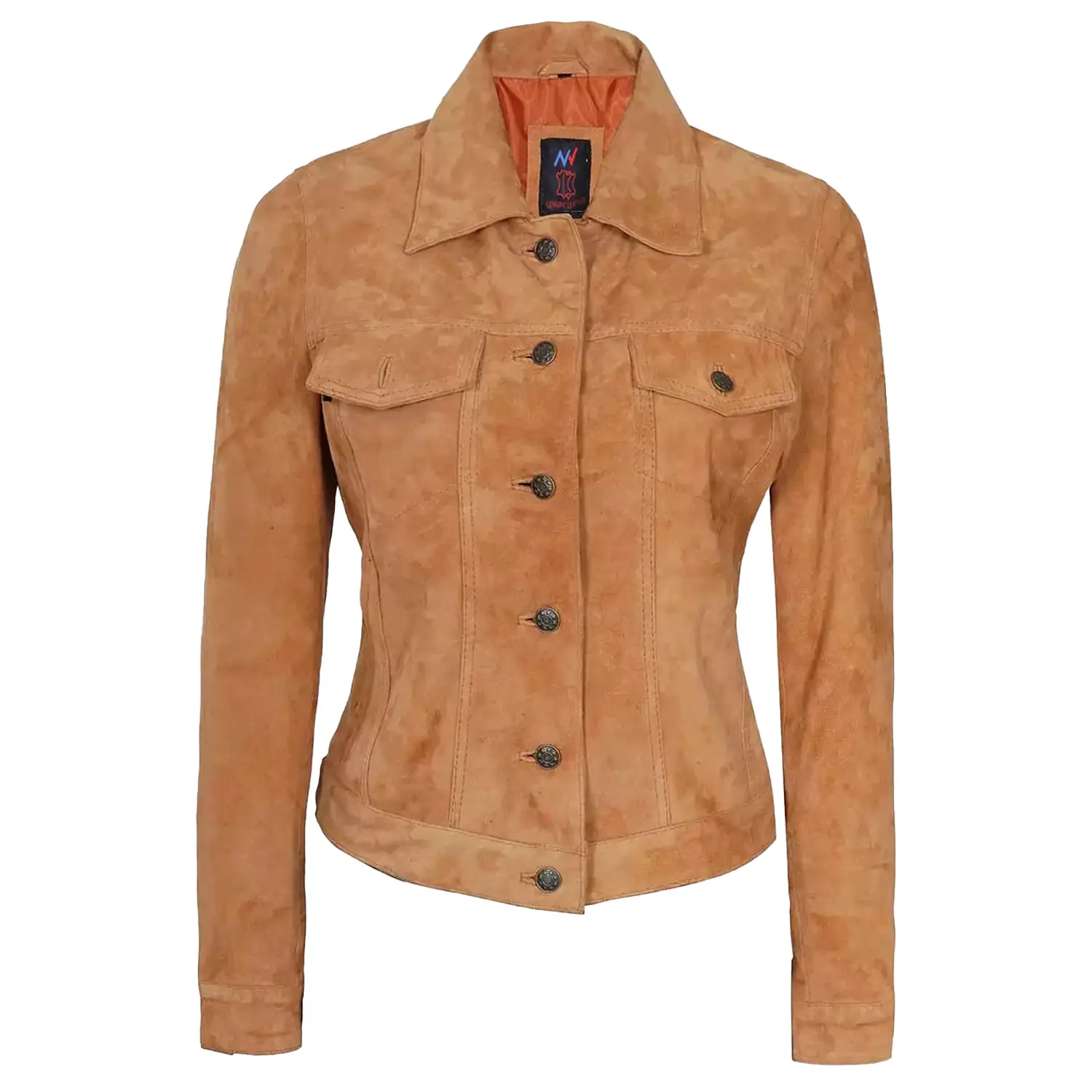 Light Brown Suede Trucker Jacket For Womens