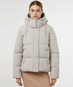 White Puffer Jacket With Hood For Womens