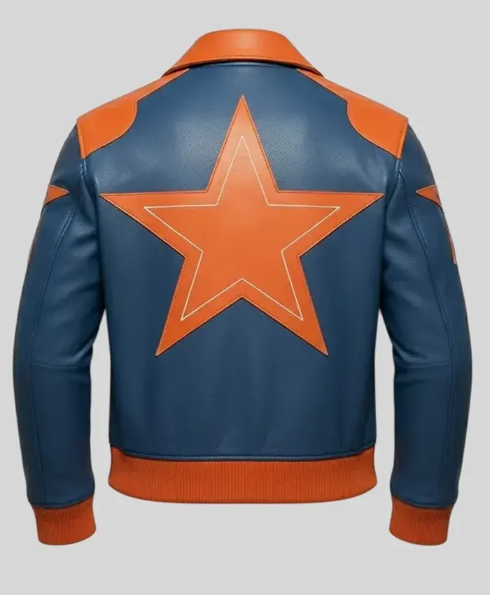 Buy Timothée Chalamet Marty Supreme Star Blue And Orange Leather Jacket