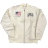 Buy Winter Olympics 2026 Team USA Coach Snoop Dogg White Satin Bomber Jacket