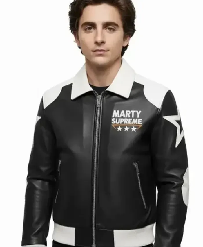 Timothée Chalamet Marty Supreme Star Leather Jacket